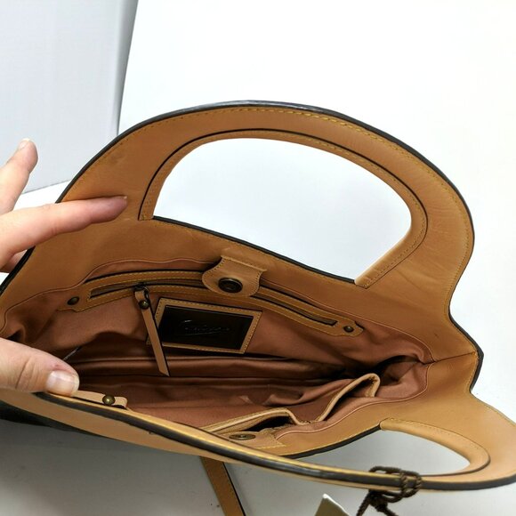 Etienne Privee Purse Bag Black Tan Satchel Leather Top Handle Strap - Picture 10 of 12